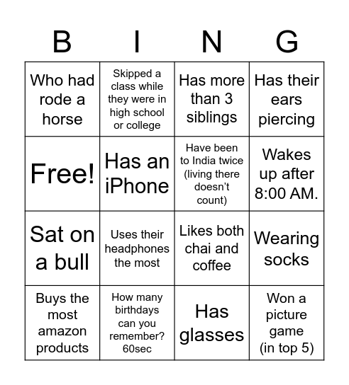Happy New year Bingo Card