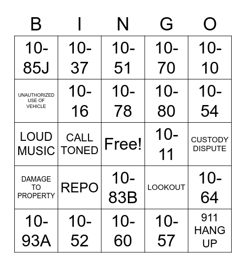 DISPATCH BINGO - C TEAM Bingo Card