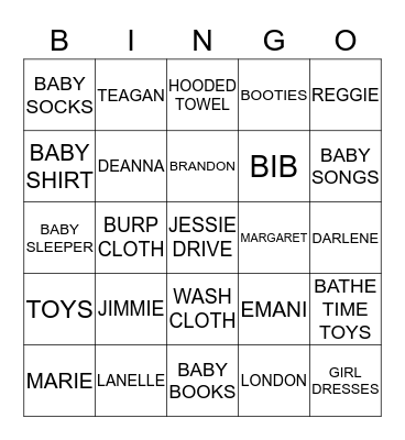 LANELLE'S BABY SHOWER Bingo Card