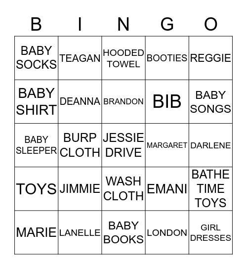 LANELLE'S BABY SHOWER Bingo Card