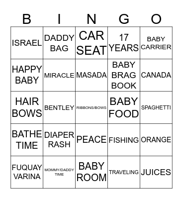 LANELLE'S BABY SHOWER Bingo Card
