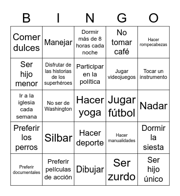 A conocernos Bingo Card