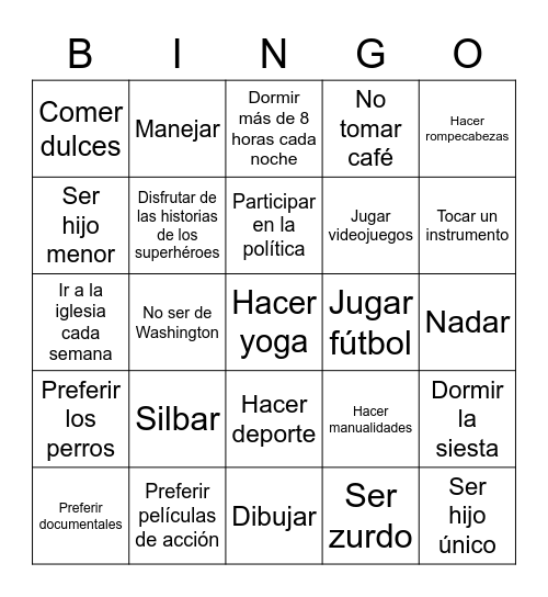 A conocernos Bingo Card