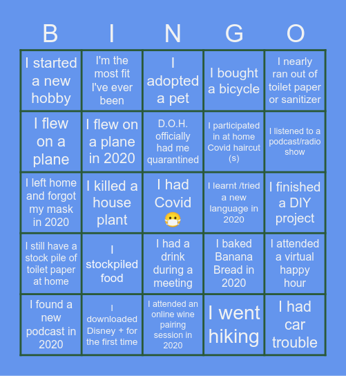 2020 X-Mas Year End BINGO Card