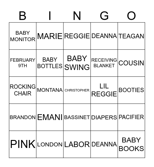 LANELLE'S BABYSHOWER Bingo Card