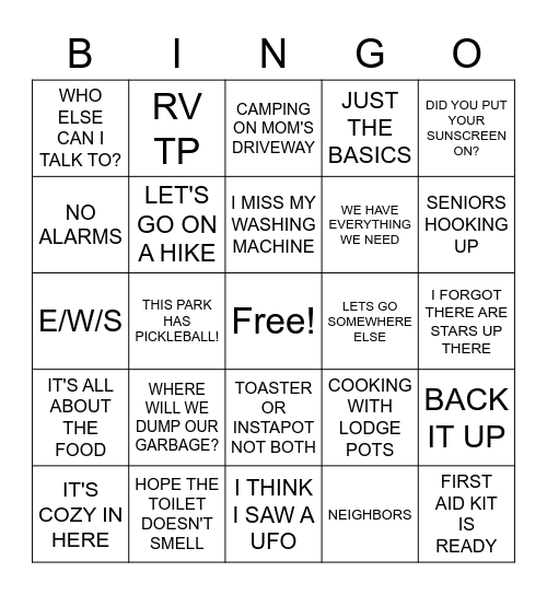 TRAVEL TRAILER BINGO Card