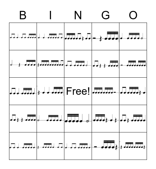 Rhythm Bingo Simple 16ths Bingo Card