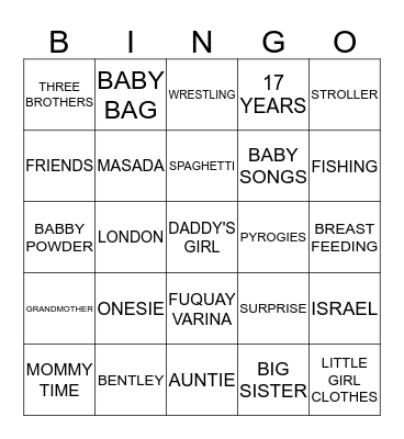 LANELLE'S BABYSHOWER Bingo Card