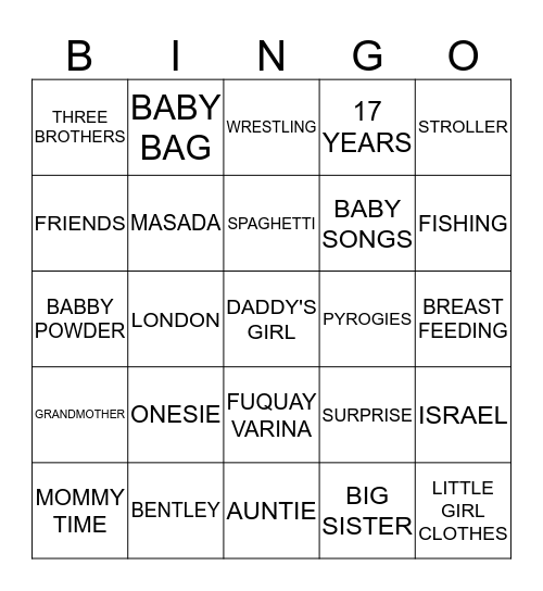 LANELLE'S BABYSHOWER Bingo Card
