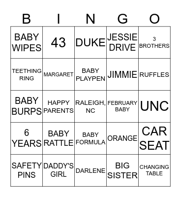 LANELLE'S BABYSHOWER Bingo Card