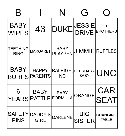 LANELLE'S BABYSHOWER Bingo Card