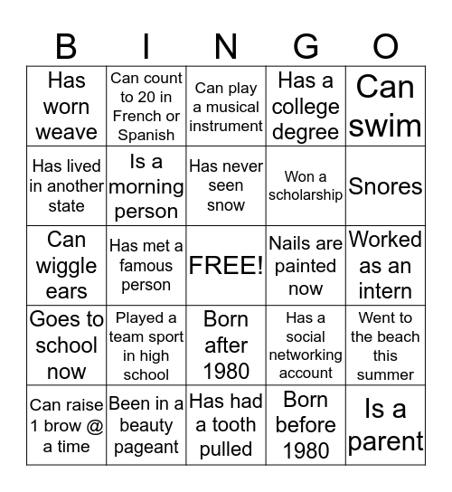 McCall Bingo Card