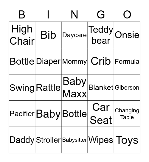 Giberson Baby Bingo Card