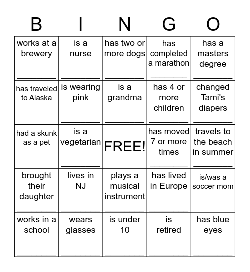 Baby Shower Bingo Card