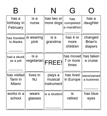 Baby Shower Bingo Card