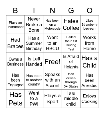 Get To Know Me Bingo Card