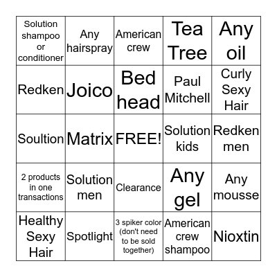 products Bingo Card