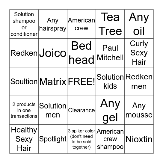 products Bingo Card