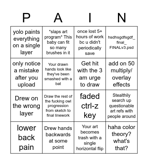 Artist Bingo Card