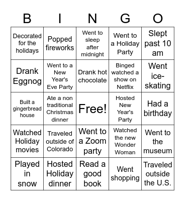 Winter Break Bingo Card