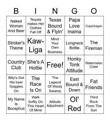 Country Hits Bingo Card