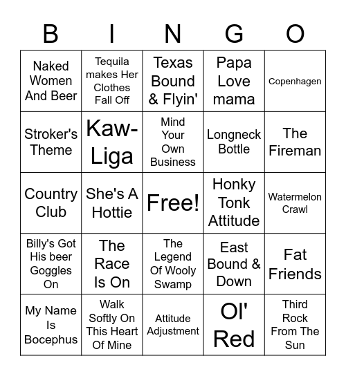 Country Hits Bingo Card