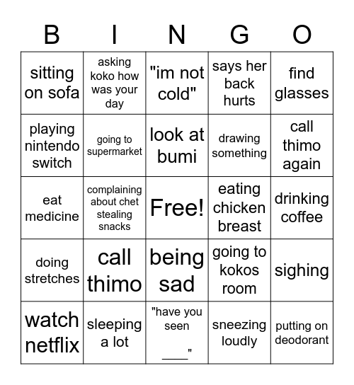 KELLY Bingo Card