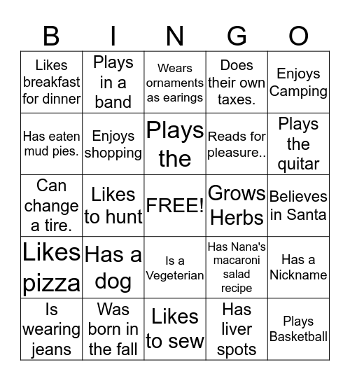 People Bingo Card