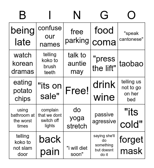 CHET Bingo Card