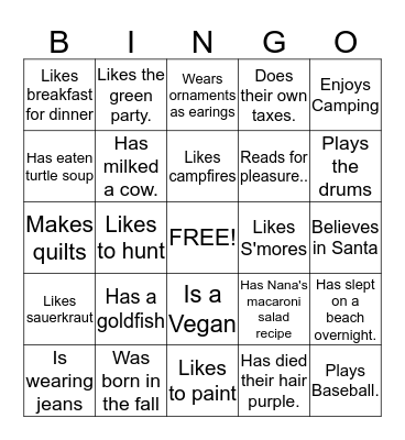 People Bingo Card