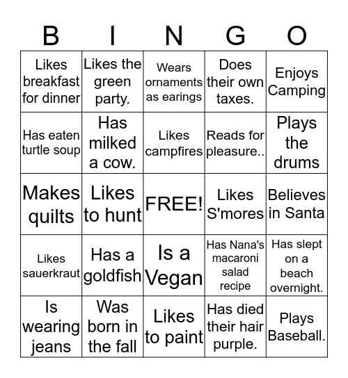 People Bingo Card