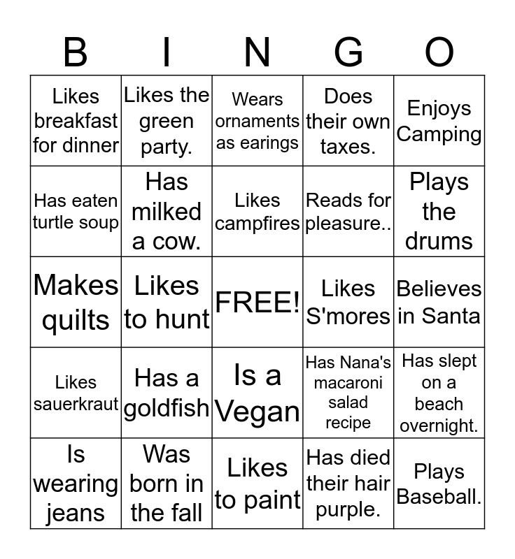 People Bingo Card