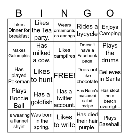 People Bingo Card