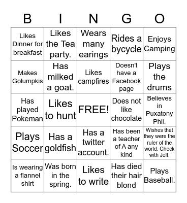 People Bingo Card