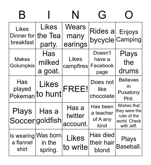 People Bingo Card