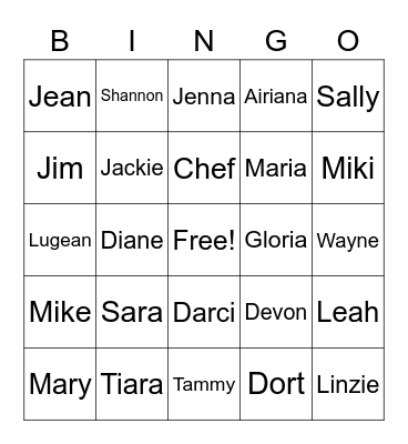Family Bingo Card