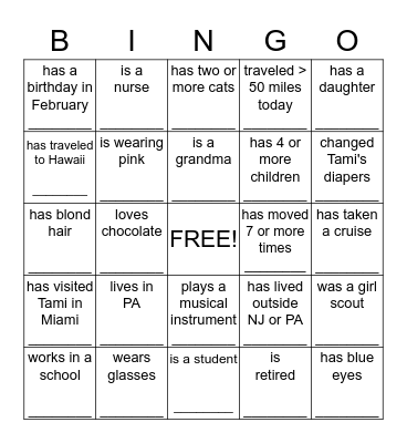 Baby Shower Bingo Card