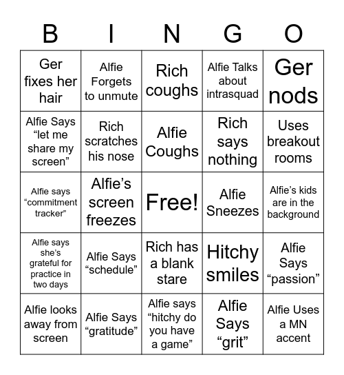 Bingo- “Alfie...” Bingo Card