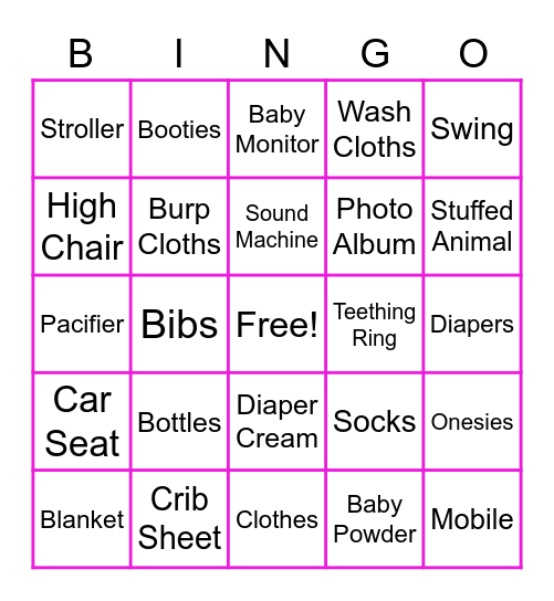 Baby Snow BINGO Card