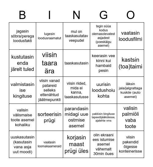 Loodushoiu Bingo Card