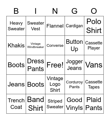 Thrifting Finds Bingo Card