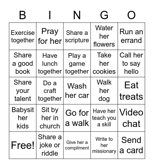 Mini Sistering Bingo Card