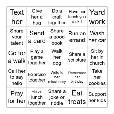 Mini Sistering Bingo Card