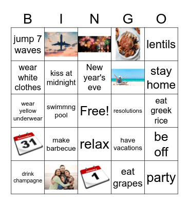 New Year's Bingo Card