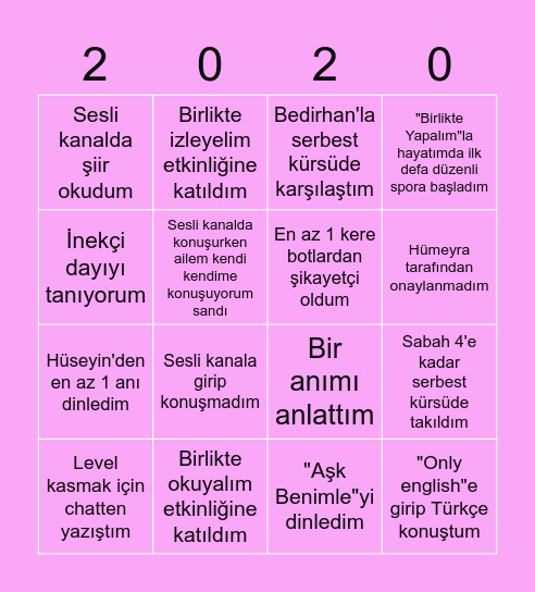 Kişisel Rönesans Bingo Card