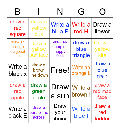 Early Writing/Drawing Bingo Card