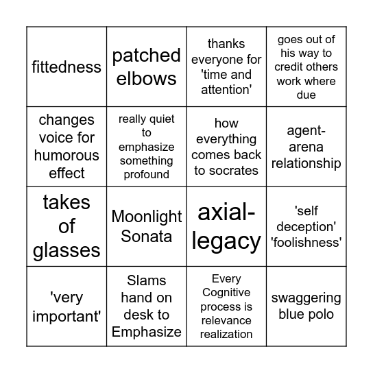 John Vervaeke Lecture Bingo Card