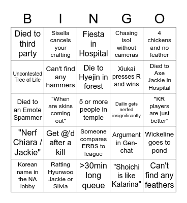 Eternal Return Bingo Card