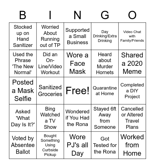 Good Bye 2020!! Bingo Card