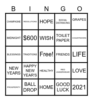 NEW YEARS 2021 Bingo Card